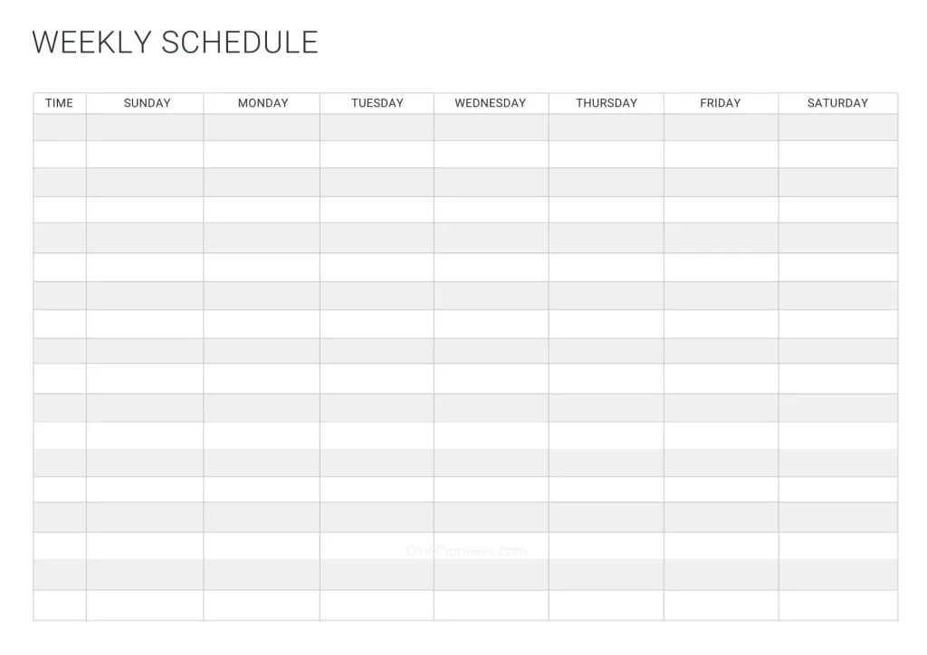 18 hours blank weekly schedule