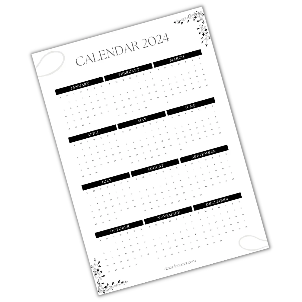 2024 Year Calendar Printable - minimalistic_trans