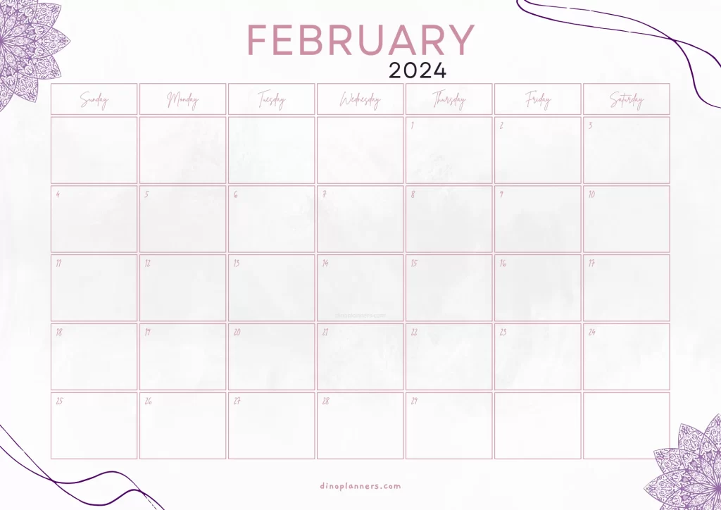 Pink Aesthetic february 2024 calendar