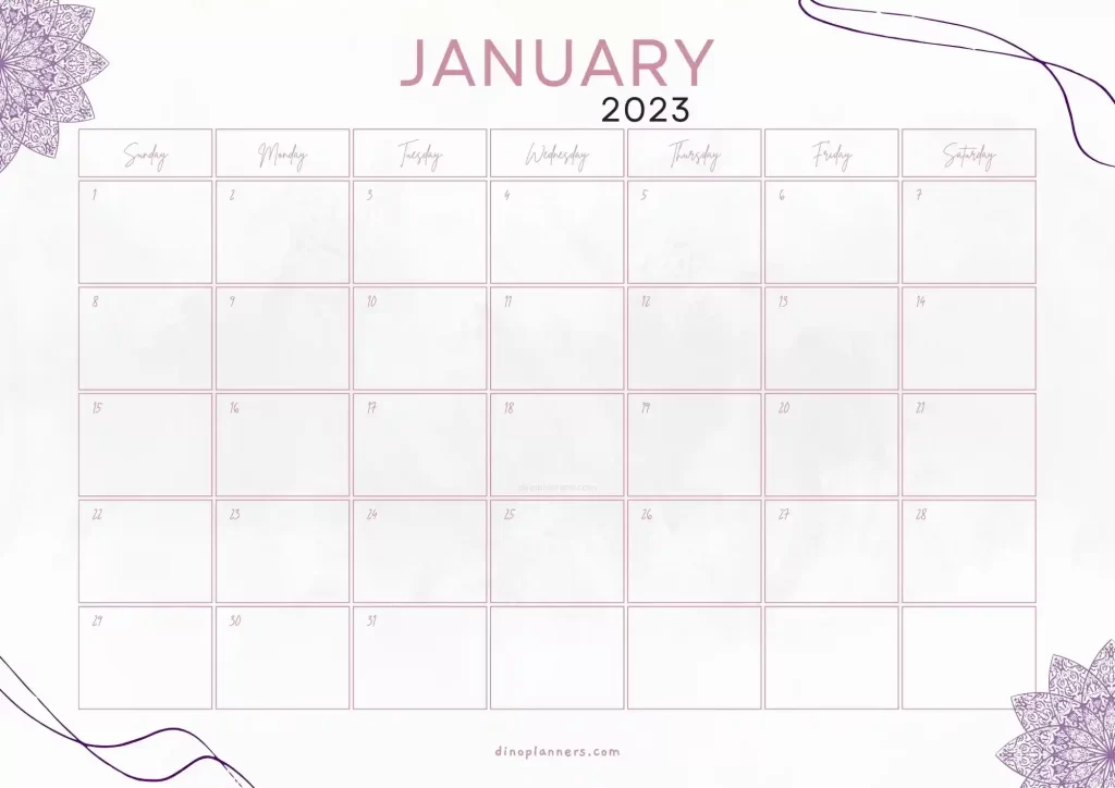 Aesthetic january 2023 calendar