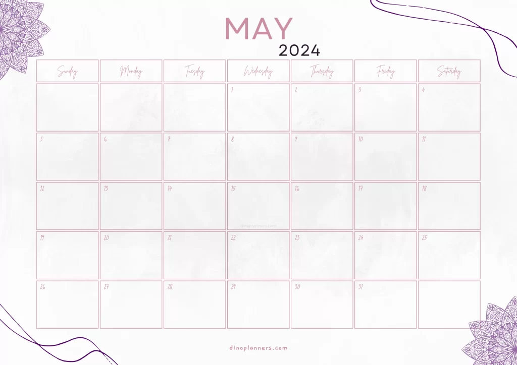 Pink Aesthetic may 2024 calendar