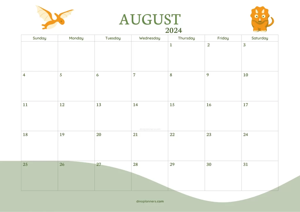 August 2024 calendar for kids