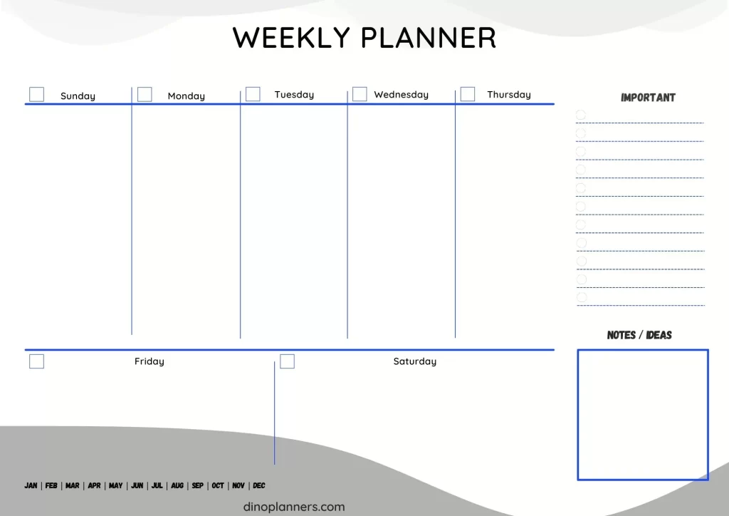 Black and white weekly planner
