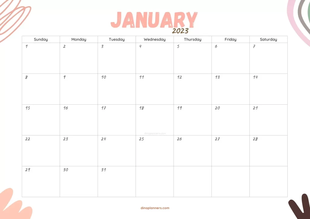 Cute january 2023 calendar