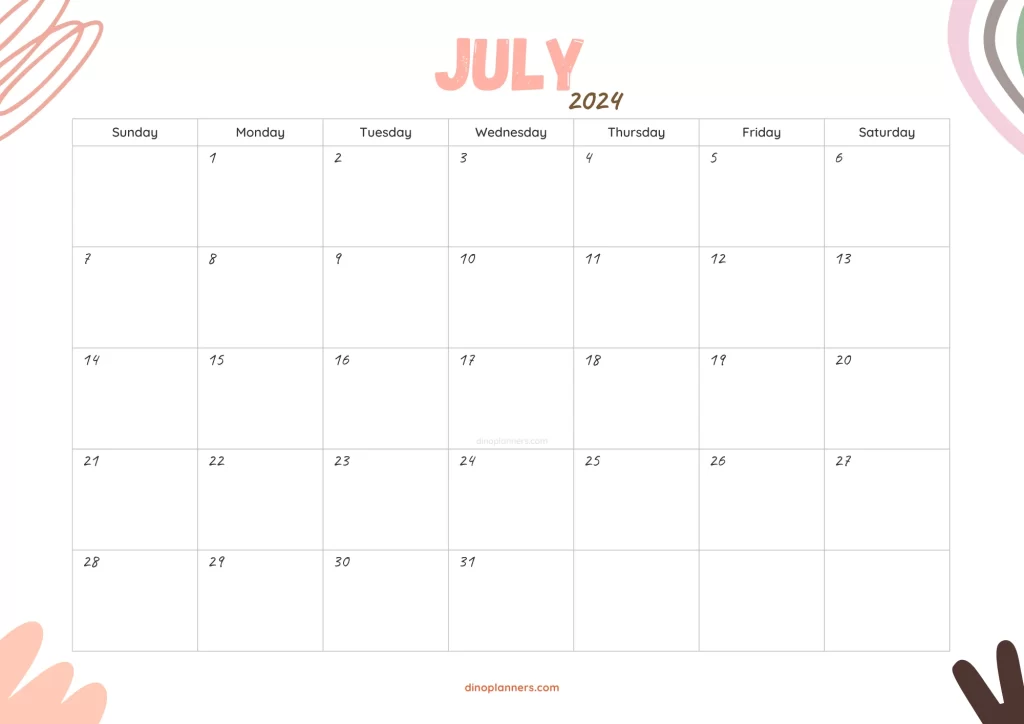 Cute july 2024 calendar