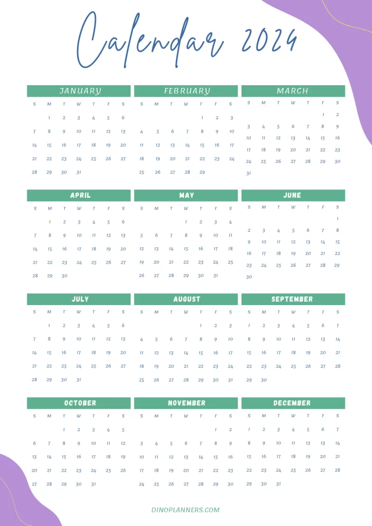 Floral 2024 yearly calendar