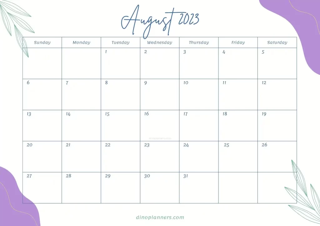 Floral august 2023 calendar