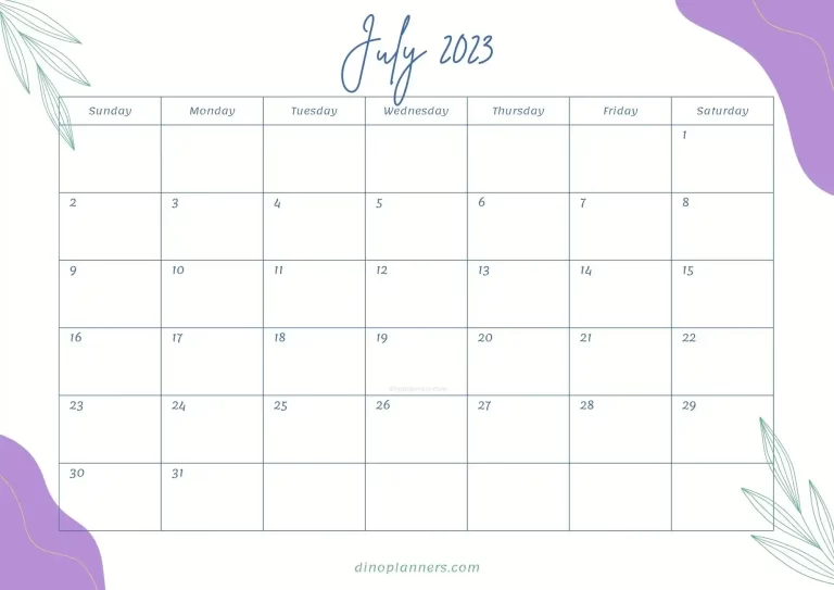 Floral july 2023 calendar