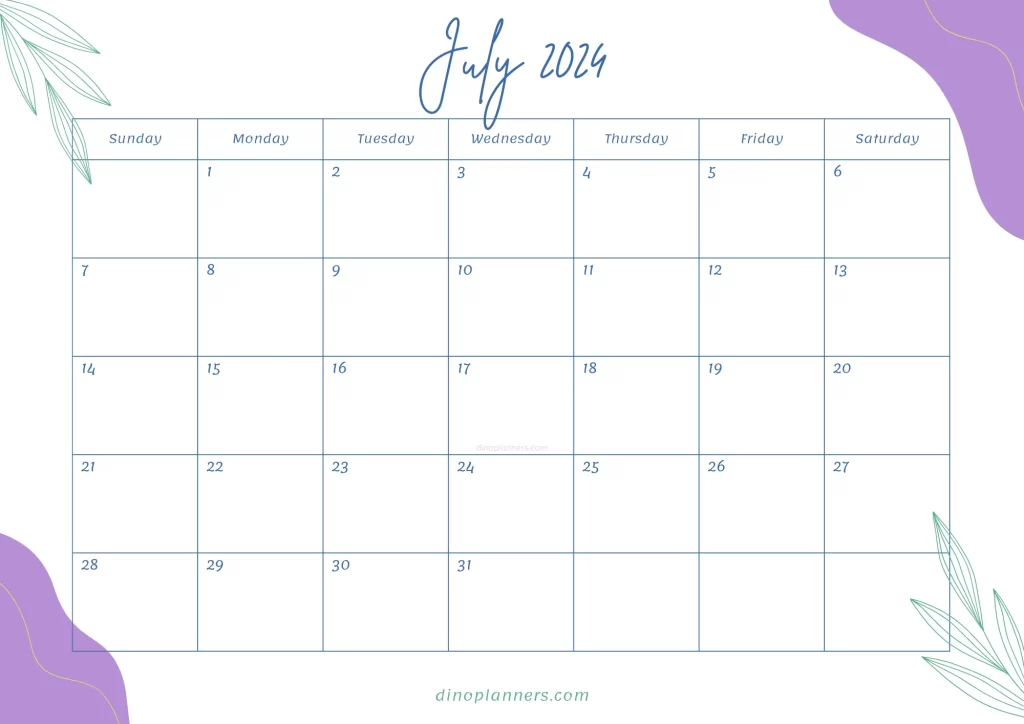 Floral july 2024 calendar