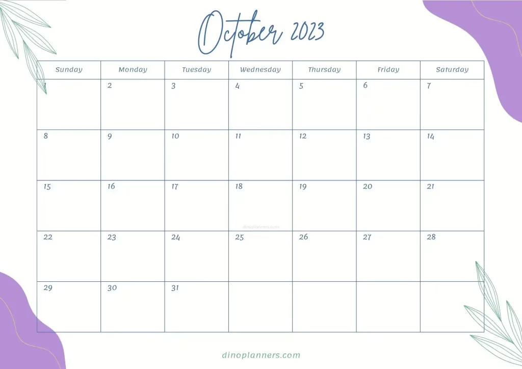 Floral october 2023 calendar