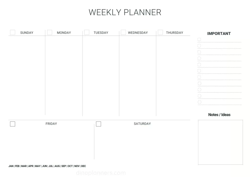 Minimalist weekly planner