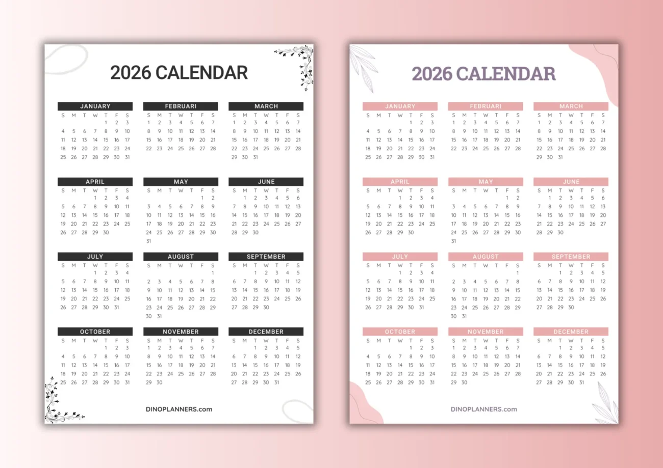 annual 2026 calendars - DinoPlanners.com