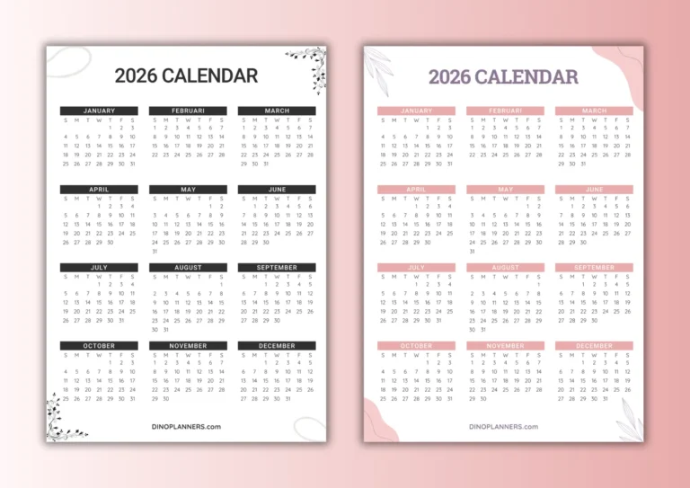 annual 2026 calendars - DinoPlanners.com