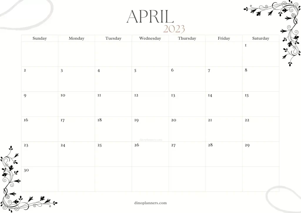 blank april 2023 calendar minimalist