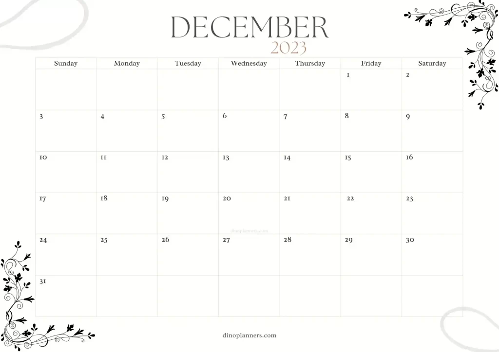 blank december 2023 calendar minimalist