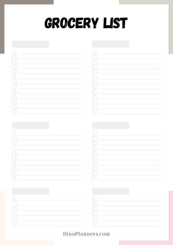 blank grocery list template