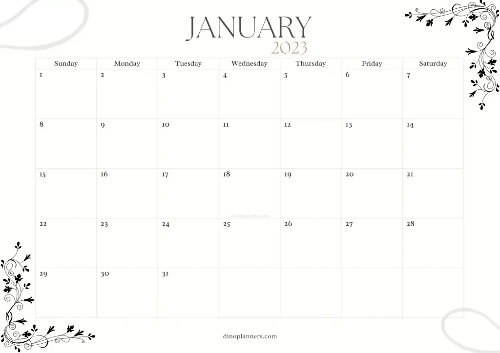blank january 2023 calendar minimalist