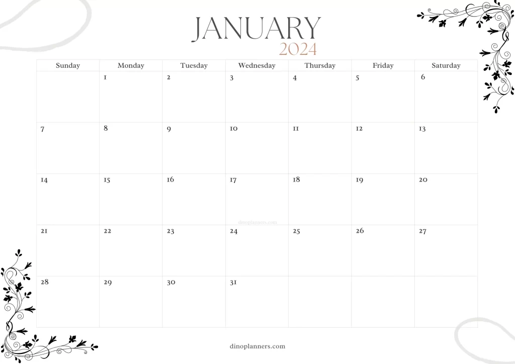 blank january 2024 calendar minimalist