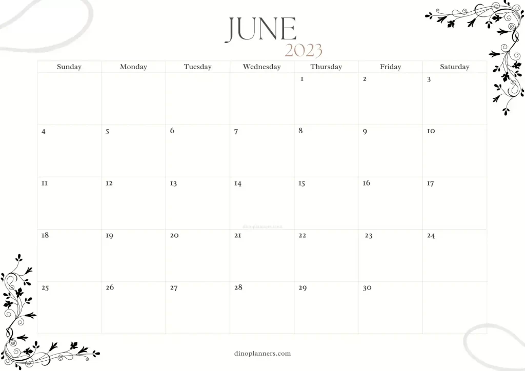 blank june 2023 calendar minimalist