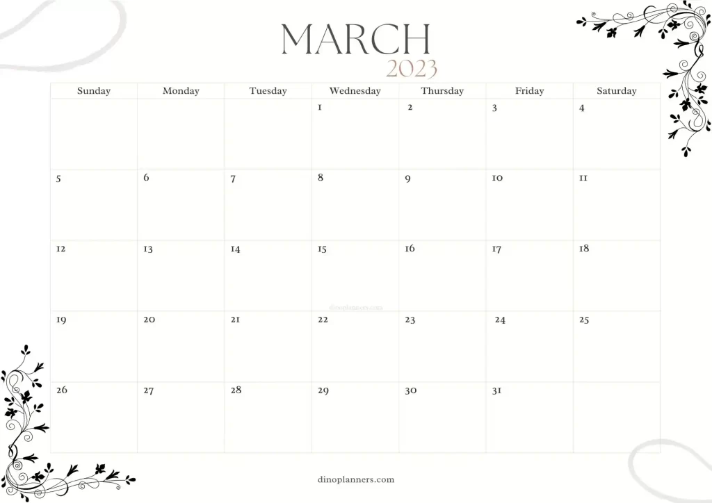 blank march 2023 calendar minimalist