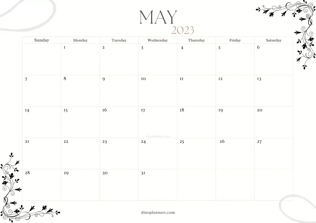 blank may 2023 calendar minimalist