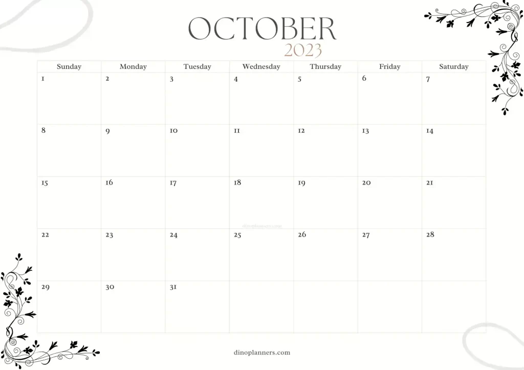 blank october 2023 calendar minimalist