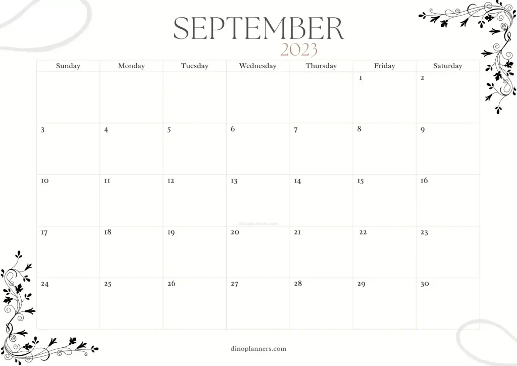 blank september 2023 calendar minimalist