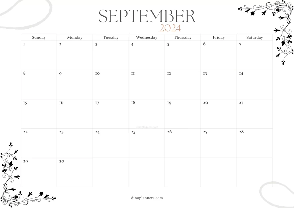 blank september 2024 calendar minimalist