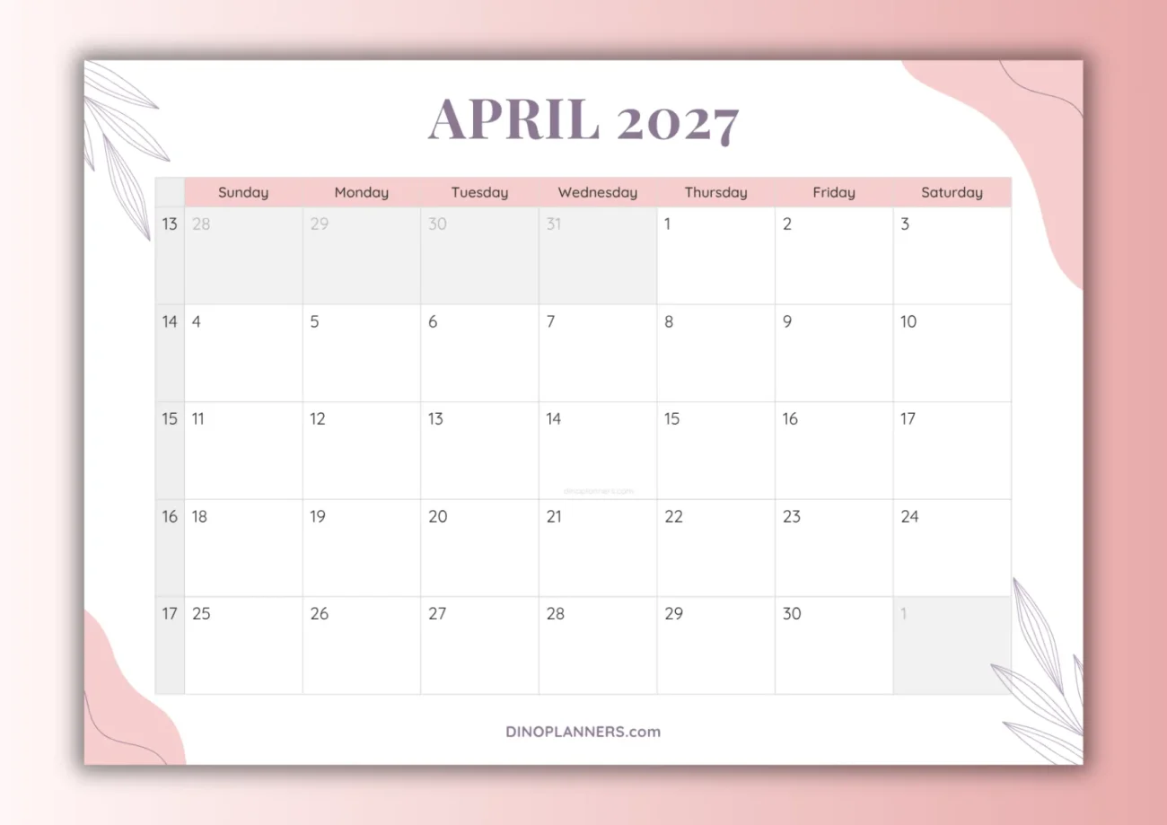 free printable april 2027 calendar - aesthetic design