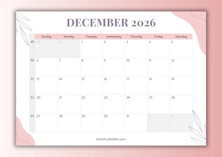 free printable december 2026 calendar - aesthetic design