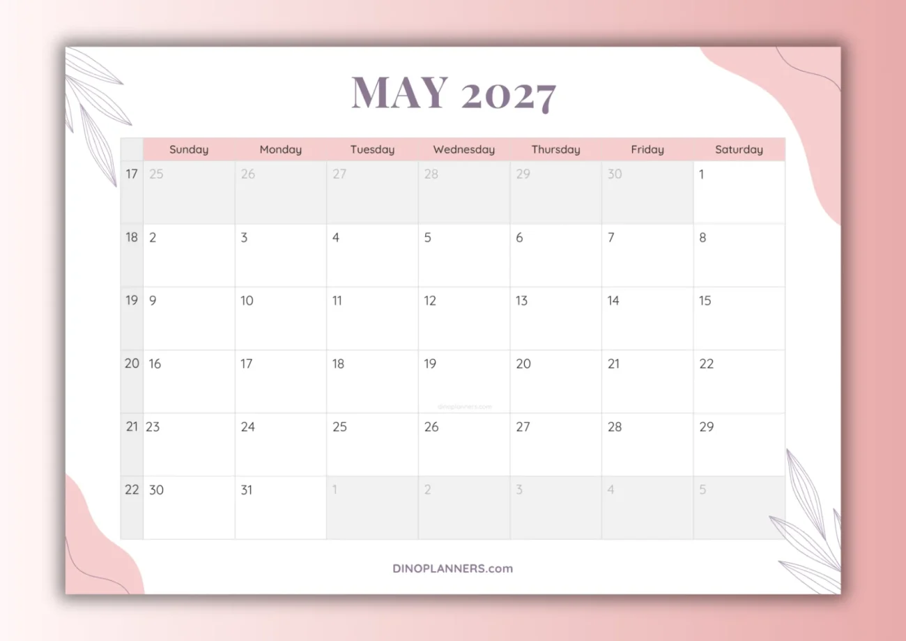 free printable may 2027 calendar - aesthetic design