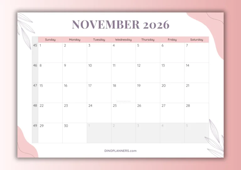 free printable november 2026 calendar - aesthetic design