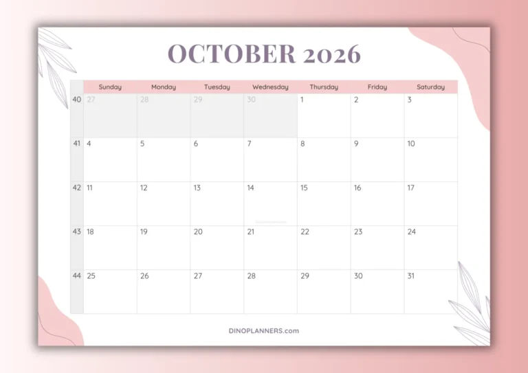 free printable october 2026 calendar - aesthetic design