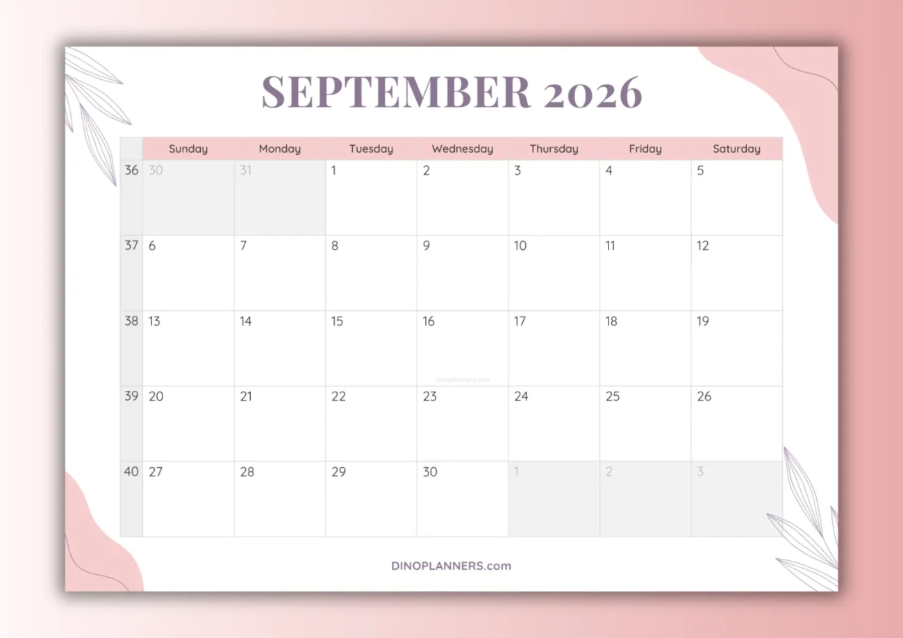 free printable september 2026 calendar - aesthetic design