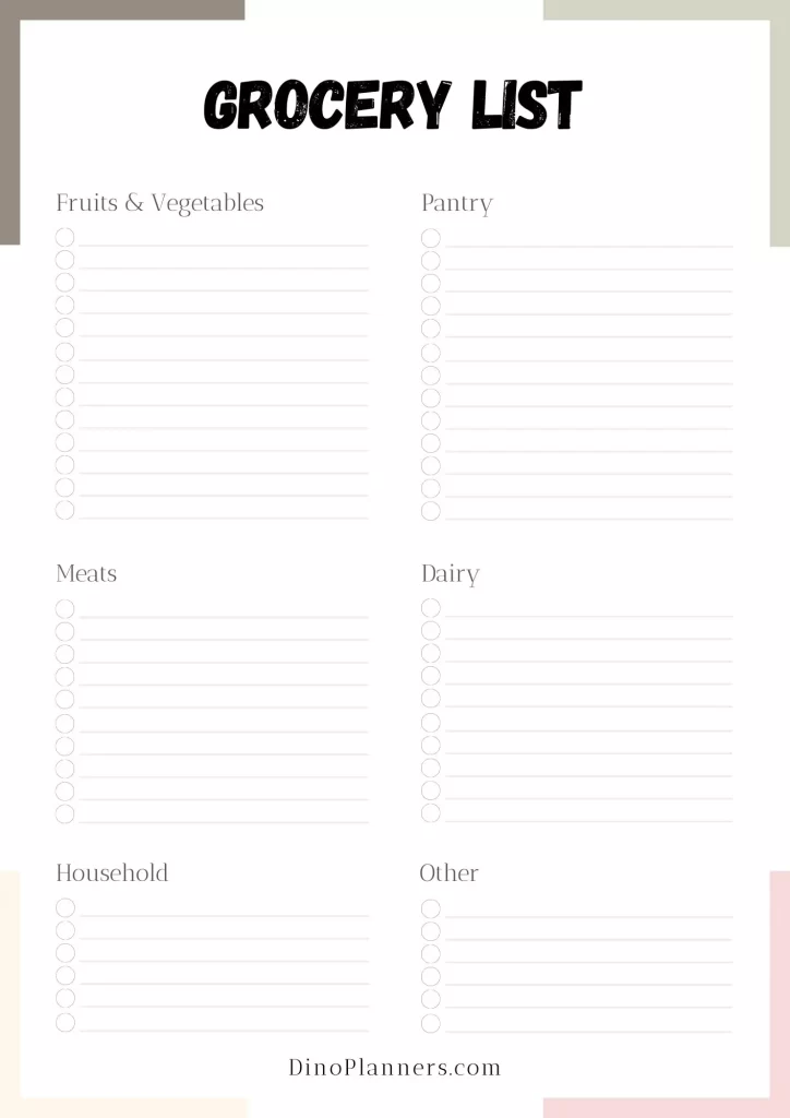 meal plan and grocery list template